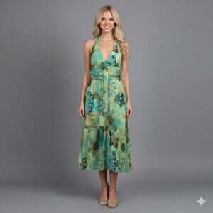 Reitmans Teal and Yellow Backless Dress